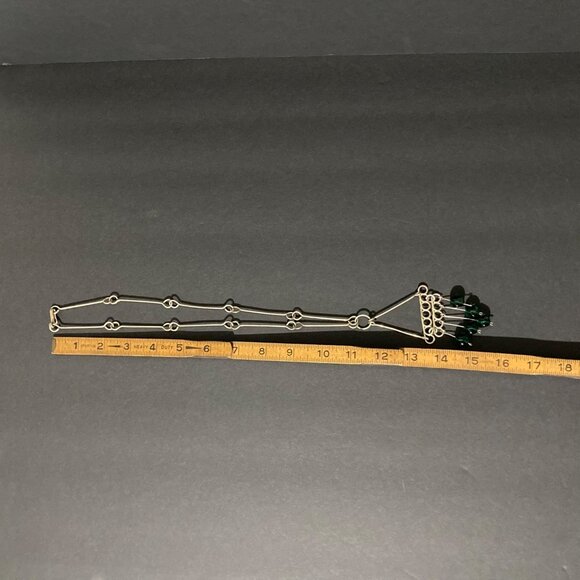 Vintage Statement Artisan Necklace Silver Tone Green Glass Bead - Picture 7 of 7